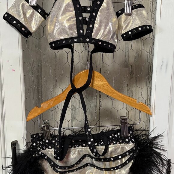 Custom Gold/Black Feather Jazz Costume Size 7/8 - Picture 1 of 4
